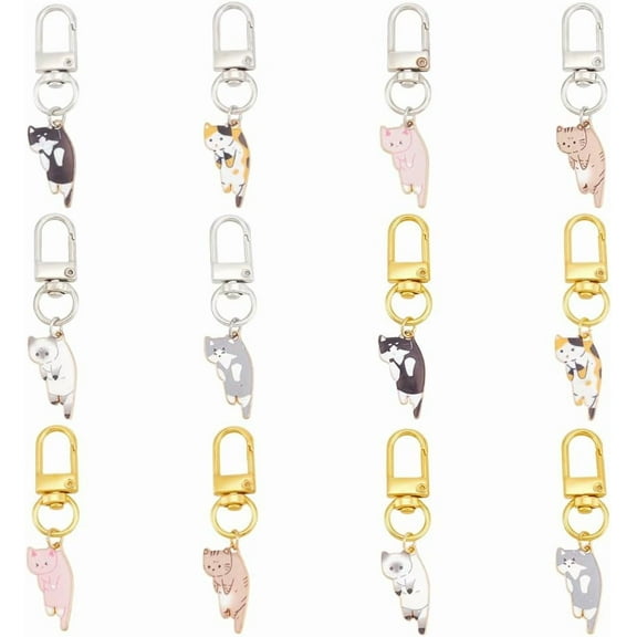 12Pcs 6 Styles Zipper Pull Charms Cat Replacement Metal Zipper Alloy Enamel Zipper Puller Replacement Zipper Sliders Garment Accessories for DIY Clothing Coats Making Purse Craftings