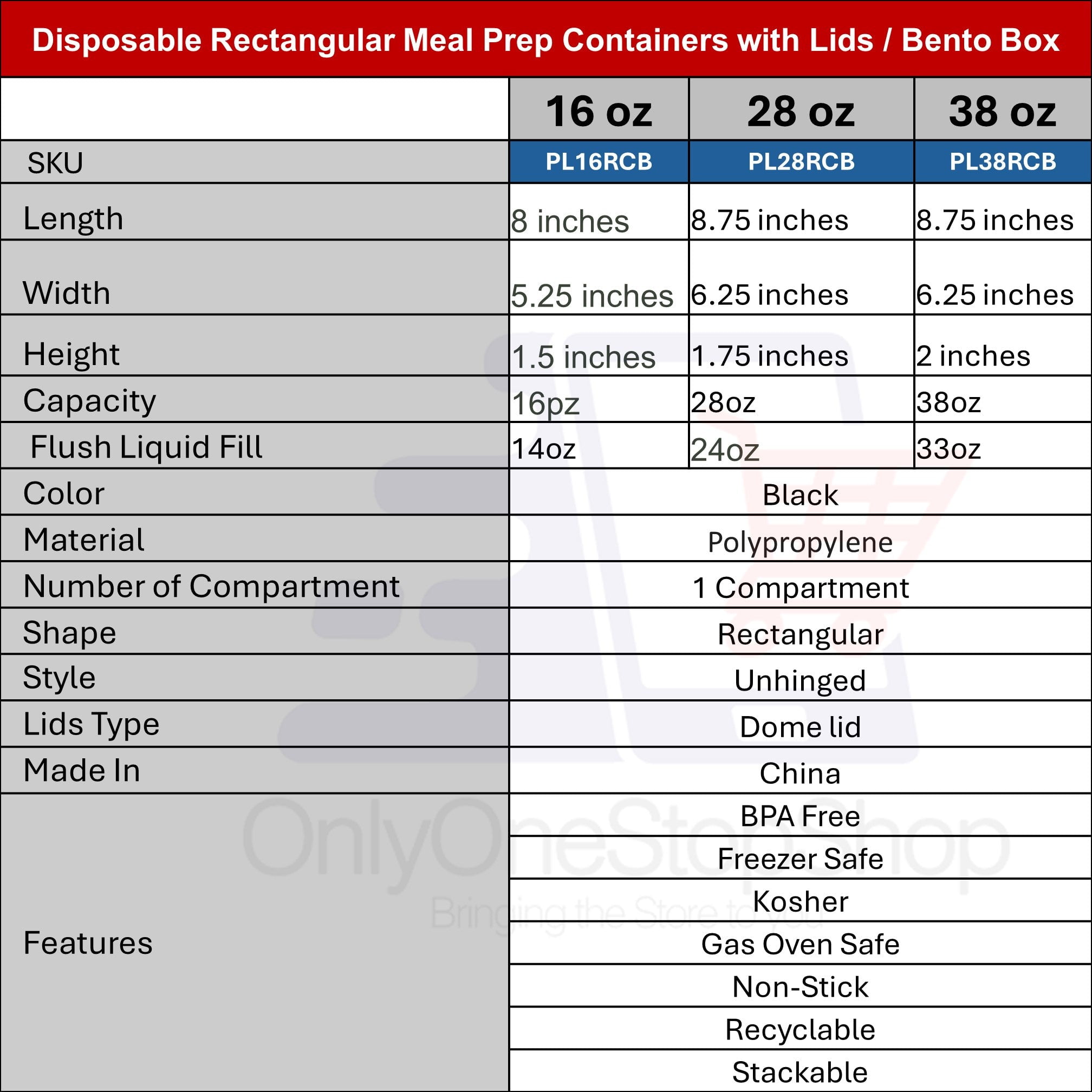 VeZee 16 oz. Black Rectangular Plastic Meal Prep Containers with Clear Dome Lids| Bento Box, BPA Free, Stackable, Microwave/Dishwasher/Freezer Safe|30CT