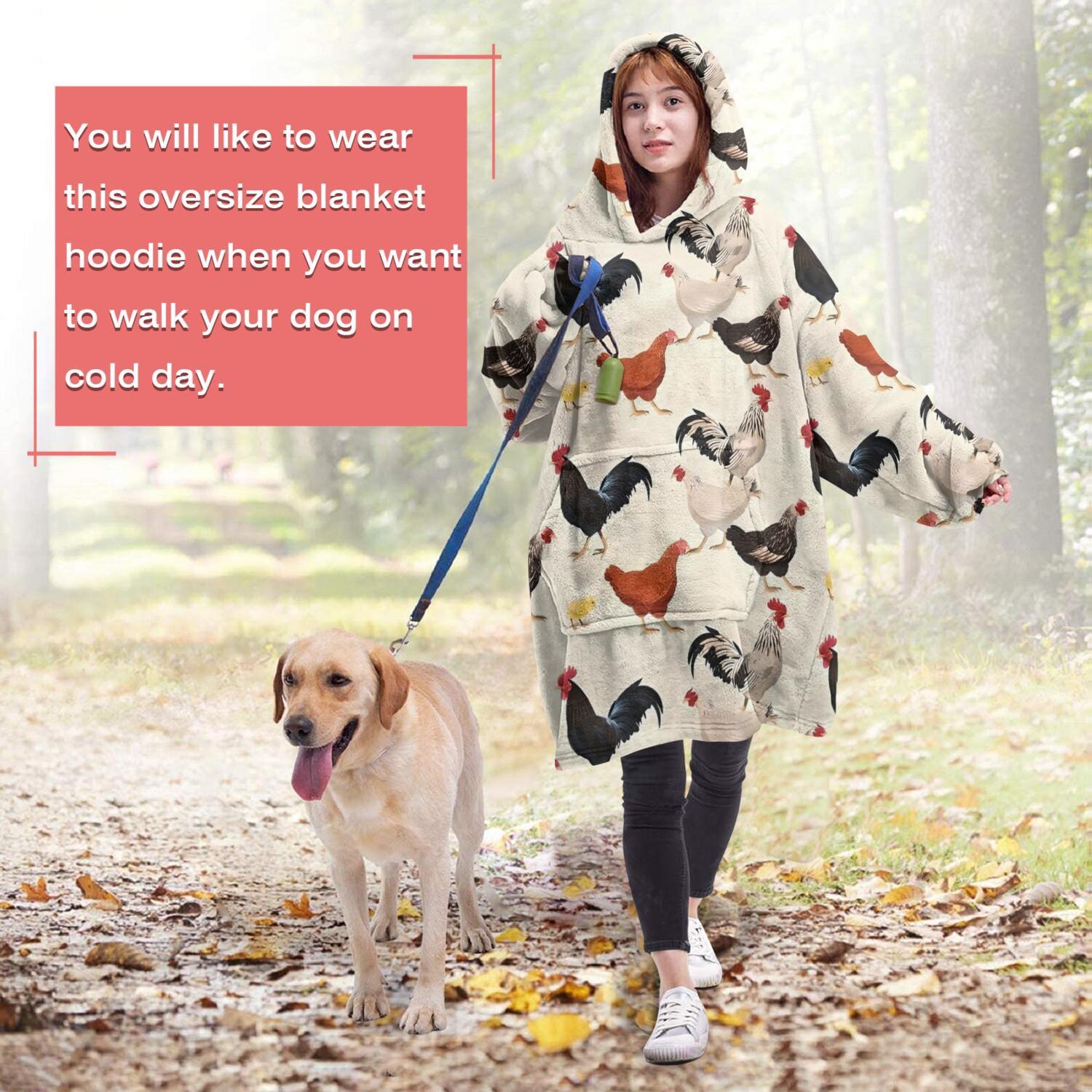 Wearable Oversized Blanket,Beige Chicken Pattern Wearable Blanket Hoodie for Adults,Cozy Hooded Blankets with Super Pockets,Super Warm Fuzzy Pullover for Women & Men