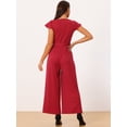 thumbnail image 4 of DARING DIVA Women's Ruffle Cap Sleeve High Waisted Wide Leg Jumpsuit M Wine Red, 4 of 6