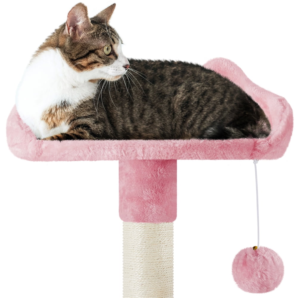 Yaheetech 63.5″ H Cat Tree with Basket Hammock Scratching Post for Indoor Cats, Pink