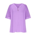 thumbnail image 4 of Tamaño Más Manga Corta Tops para Mujeres Verano Color Sólido Puff Manga Corta Suelta Moda Cuello Redondo Top, 4 of 6