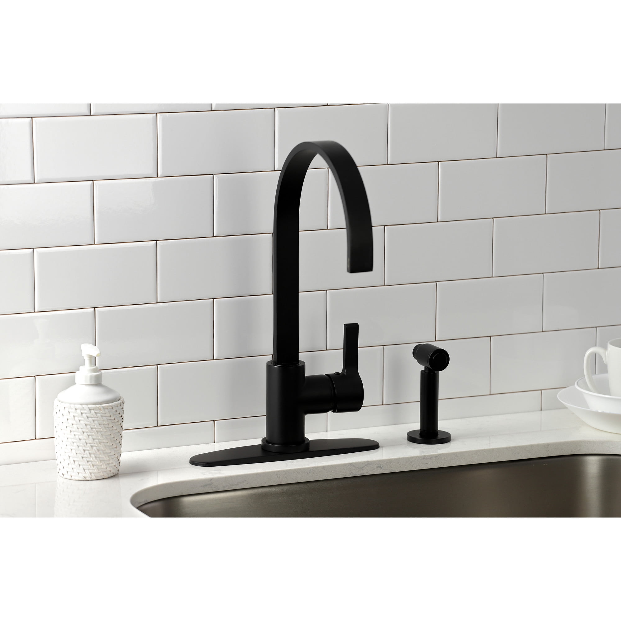 Kingston Brass LS8710CTLBS Continental Single-Handle Kitchen Faucet with Brass Side Sprayer, Matte Black