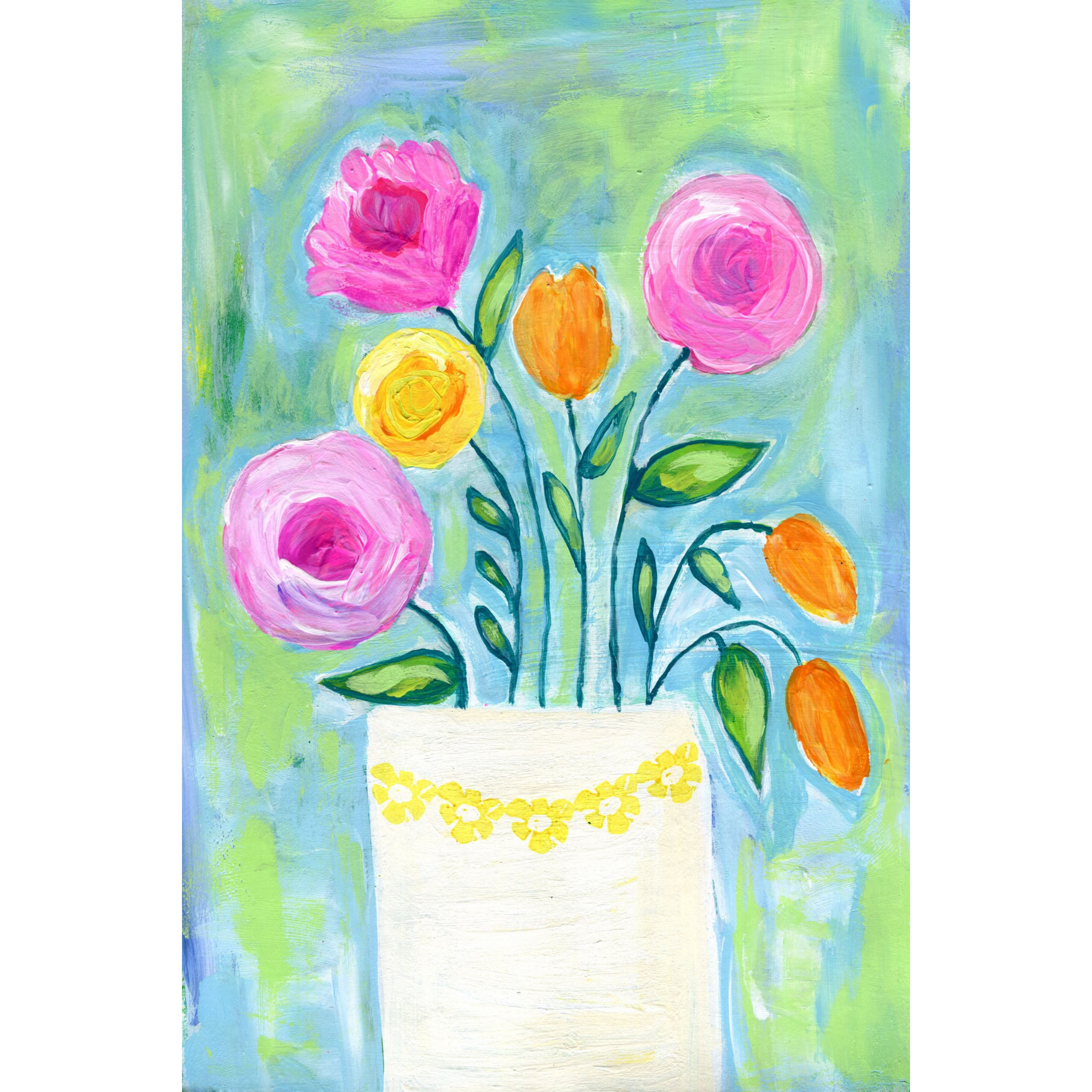 Marmont Hill "Flowers White Vase" by Jill Lambert Painting Print on Wrapped Canvas