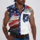 thumbnail image 2 of Camisas de Cuello para Hombres, Moda Casual Día de la Independencia Imprimir Turndown Bolsillos sin Mangas Tanque Deportivo, 2 of 5