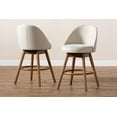 thumbnail image 4 of Set of 2 Baxton Studio Carra Mid-Century Modern Light Beige Fabric Upholstered Walnut-Finished Wood Swivel Counter Stool Set, 4 of 8