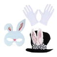 thumbnail image 4 of Disfraz de conejo novedoso, gorro de conejo, máscara para la cabeza, disfraz de cosplay, fiestas temáticas de animales, para fiestas de cumpleaños, Máscara blanca Sunnimix Guantes de sombrero de copa, 4 of 8