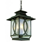 Three Light Burnished Rust Clear Seeded Glass Hanging Lantern