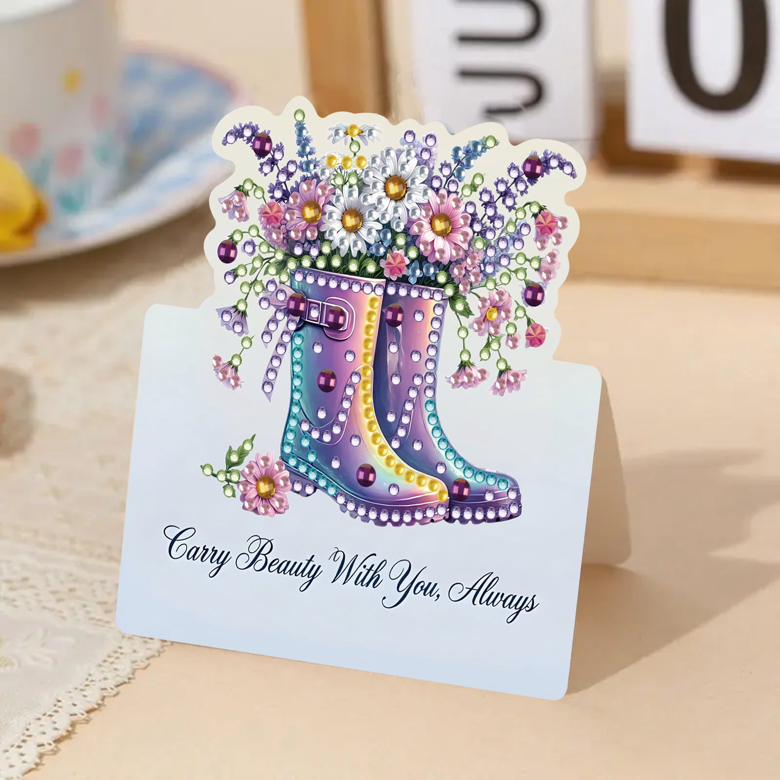 FLOPESN 6Pcs DIY Diamond Art Greeting Cards Set, Spring Flower 3D Folding Thank You Card For Birthday Holiday Blessing Gift(included envelopes)