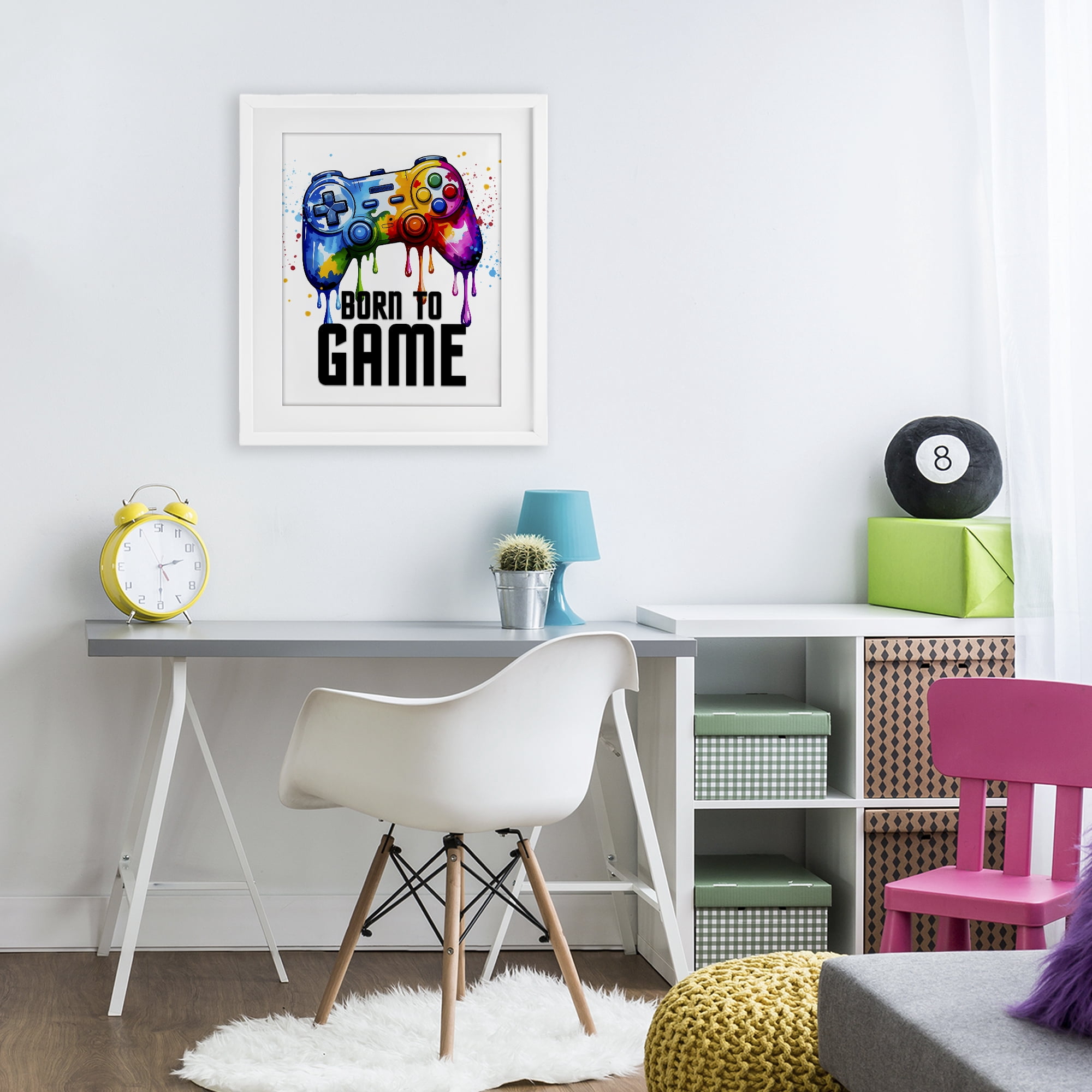 Stupell Industries Born To Game Splash White Framed Print Under Glass, design by Kim Allen