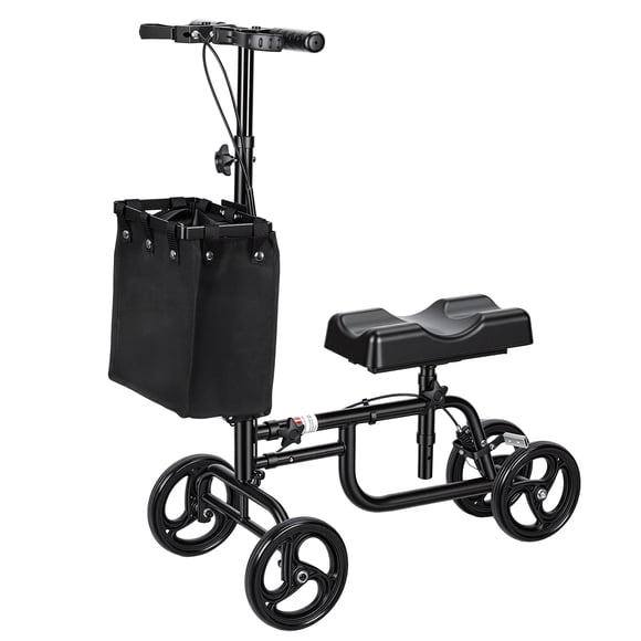 Steerable Knee Scooter with Rear Wheel Brake Locking Handbrake, Crutches Alternative Adults Knee Walker with Canvas Bag, Adjustable All-Terrains Leg Scooter for Broken Foot, Ankle Injury, Surgery