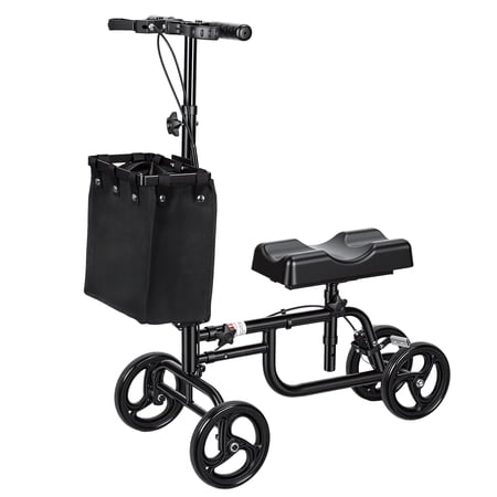 Steerable Knee Scooter with Rear Wheel Brake Locking Handbrake, Crutches Alternative Adults Knee Walker with Canvas Bag, Adjustable All-Terrains Leg Scooter for Broken Foot, Ankle Injury, Surgery