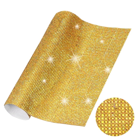 Bling Crystal Rhinestone Sheet, 9.4"x7.9" Self Adhesive Rhinestone Gem Stickers for DIY Crafts Gifts Phone Car Decorations, Gold Yellow