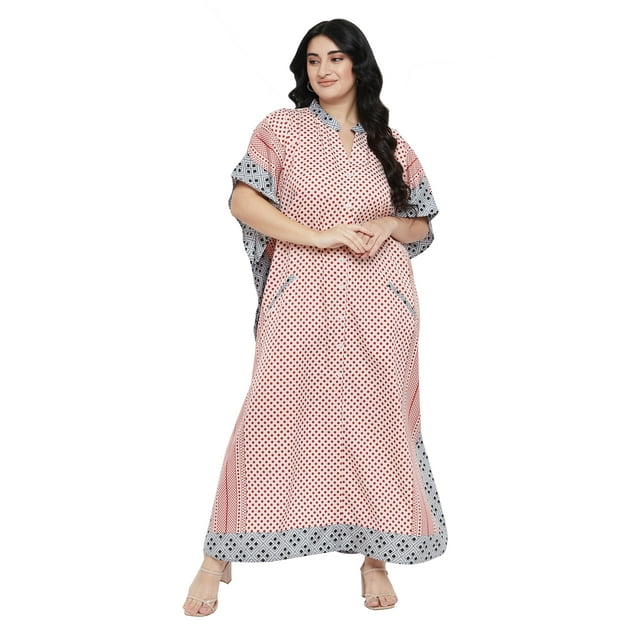 Oussum Robe Caftans pour Femme Grande Taille Imprimée Longue Maxi à Boutons Robes Caftan