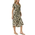 thumbnail image 4 of Vestido midi floral casual de verano con cuello en V y mangas cortas INSPIRE CHIC para mujer, suelto, con bolsillos, talla XL, color amarillo, 4 of 6