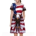thumbnail image 1 of Fotbe USA Aigle avec Ailes Déployées Robe Décontractée Mode Femme Manches Courtes Robe Maxi Robe T-Shirt Rayée Longue Robe Maxi à Blocs de Couleur, 1 of 6