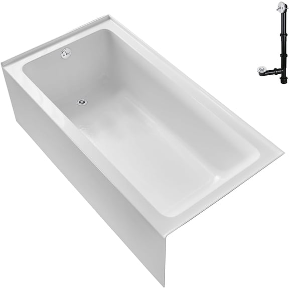 Streamline GA-302-6-WH 66 in. x 32 in. Acrylic Left-Hand Drain Alcove Bathtub in Glossy White With External Drain in Glossy White