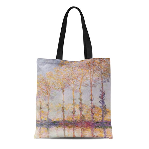 LADDKE Canvas Tote Bag 1891 Claude Monet Poplars Banks of the Landscape Impressionist Reusable Handbag Shoulder Grocery Shopping Bags
