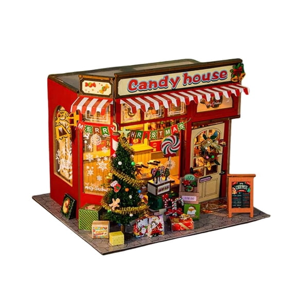 Ygakrkreit 3D Wooden Christmas Candy Cottage Book Nook Model Kit, D.I.Y Hand-Assembled Miniature Building Ornament, Creative Home Decor Gift for Birthdays & Holidays