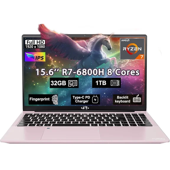 15.6" IPS FHD 2026 Gaming Laptop Computer 8 Cores AMD Ryzen 7 6800H (Up to 4.7GHz) 32GB DDR5 RAM 1TB SSD AMD Radeon 680M GPU-Computer 100W Type-C Backlit Keyboard Fingerprint