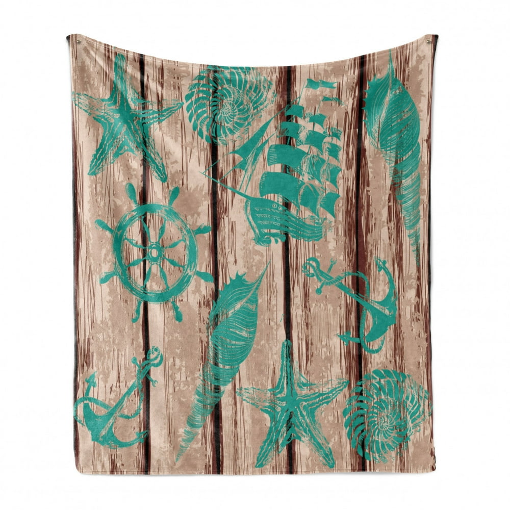 Nautical Soft Flannel Fleece Throw Blanket, Marine Themed Composition