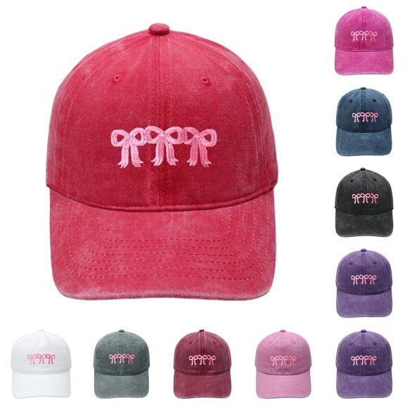 Soft Top Baseball Cap with Bowknot Embroidery Washed Distressed Visor Hat for And Sun And Casual Outdoor Style Driving Hat Women