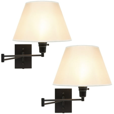 - Best Choice Products Set of 2 Swing Arm Wall Lamp Sconces for Living Room, Bedroom, Entryway w/ Beige Shade, Cord Cover - Matte Black