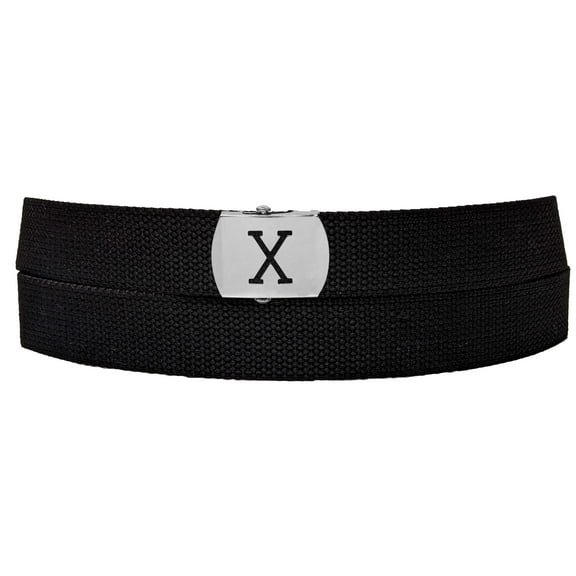 Initial X Buckle Black Adjustable Canvas Web Belt With Metal Buckle 32 to 72