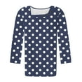 thumbnail image 5 of CYMMPU Women's Casual Floral Printed 3/4 Length Sleeve Trendy Tunic Tops Basic Tees Summer Fall Business Work Blouses Pleated Slanted Neck Shirts 2025 Clothes Navy XXXL, 5 of 7