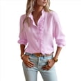 thumbnail image 1 of Blusa de Oficina de Larga con Cuello Alto y Botones A Rayas para Mujer, Color Rosa, Talla XL, 1 of 10