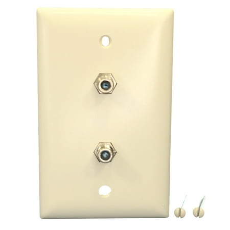 Duplex Phone Jack Wall Plates - P&S Lt Almond Dual Coax CATV Wallplate Duplex Video Jack F-Connector TPCATV2-LA