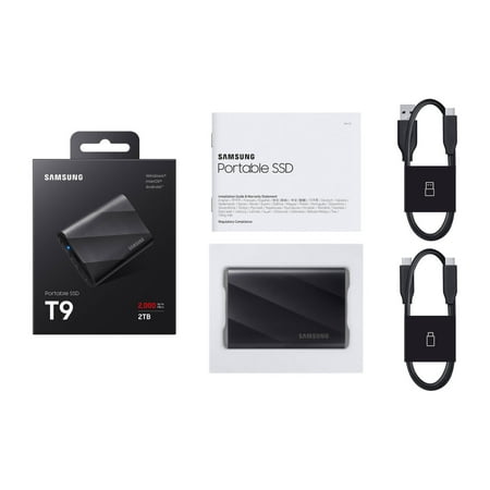 Samsung - T9 Portable SSD 2TB, Up to 2,000MB/s, USB 3.2 Gen2 - Black
