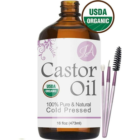 Castor Oil (Organic - 16oz) 100% Pure & Natural - Cold Pressed, Hexane & Chemical Free - All-Natural Carrier Oil Solution - Eyelash Serum - Helps Stimulate Growth for Lashes, Eyebrows, Hair, (Best Solution For Hair Growth)