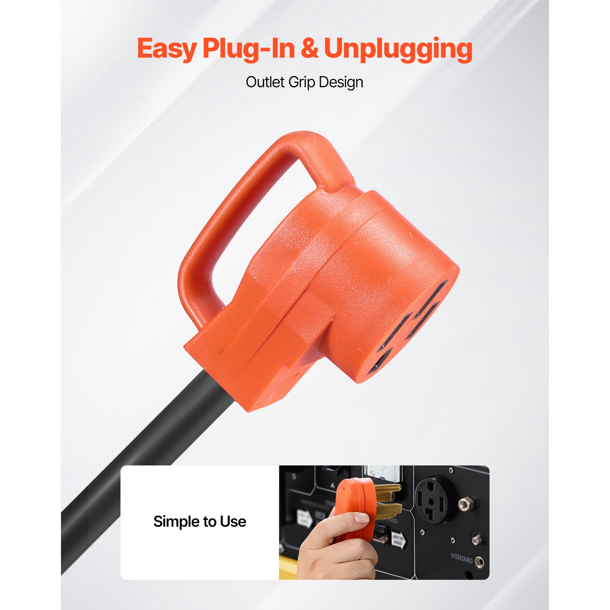 KFFKFF Y Splitter Adapter, 30 Amp, 4-Prong Outlet 240V for Dryer and EV Charger, NEMA 14-30P to 14-30R/14-50R, with Grip Handle, Durable 10 AWG STW Cable, Suitable for EV Chargers, Dryers, and RVs