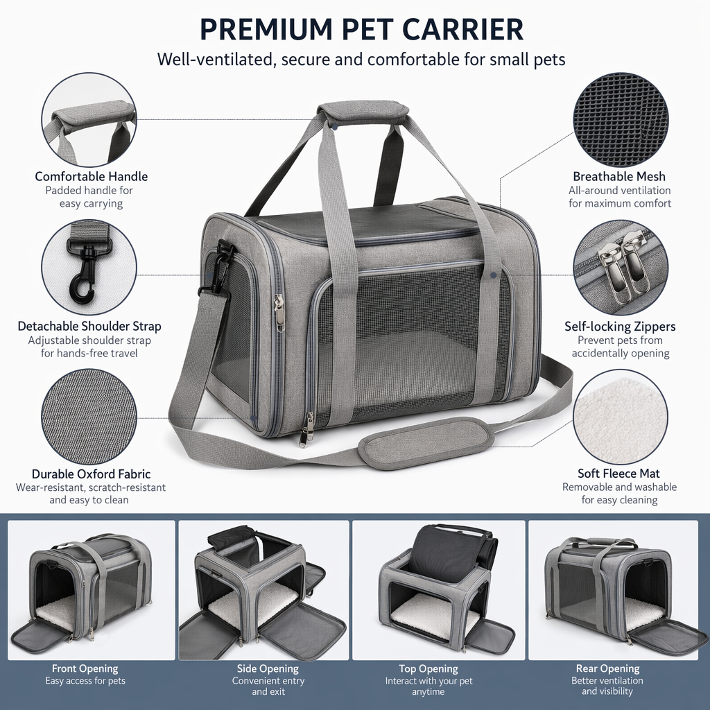 OneCare Large Soft-Sided Pet Carrier, Black photo 8