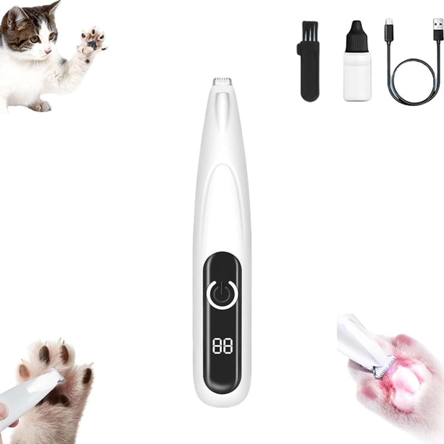 Dog Grooming Kit with LED Display, Ultra-Low Noise Dog Paw Trimmer, Cordless Hair Trimmer for Paws, Ears, Face, Rump with LED Light (White)