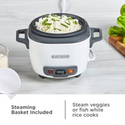 BLACK+DECKER Electric Rice Cookers, W/ Steaming Basket, White - Nonstick Interior, Dishwasher Safe Parts