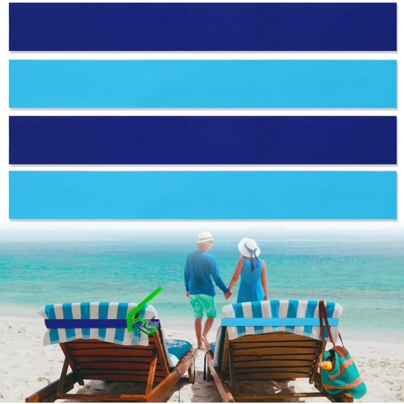 4Pcs Towel Bands for Beach Chairs HADEEONG Beach Towel Clips Elastic Towel Straps for Cruise Chairs Beach Lounge Pool Summer Travel Essentials (Blue)