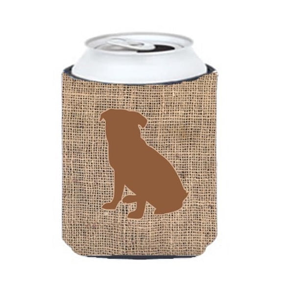 Pug Burlap And Brown Can Or Bottle  Hugger