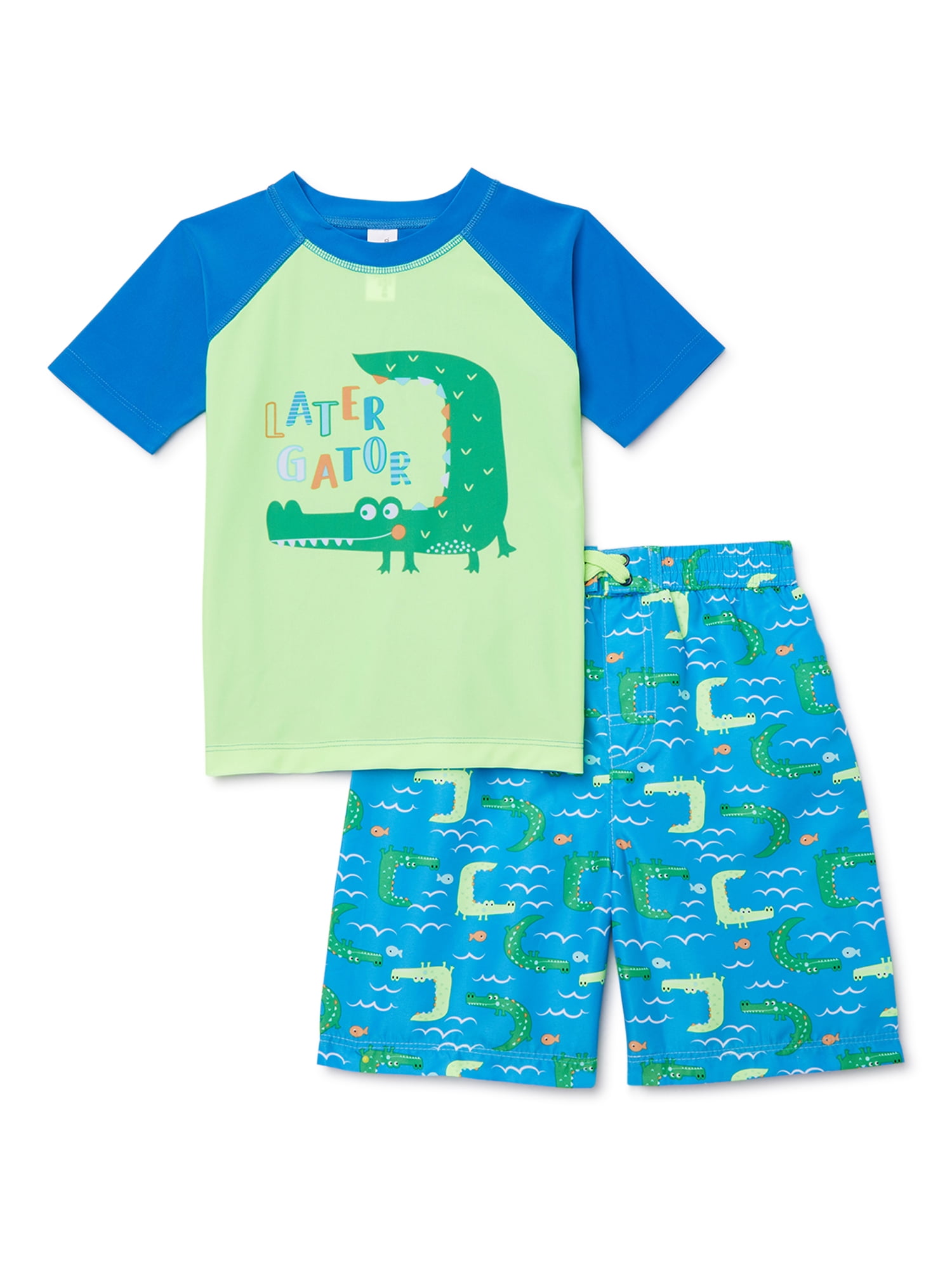 Wonder Nation Wonder Nation Baby Toddler Boy Rash Guard & Swim Trunks, 2pc Set