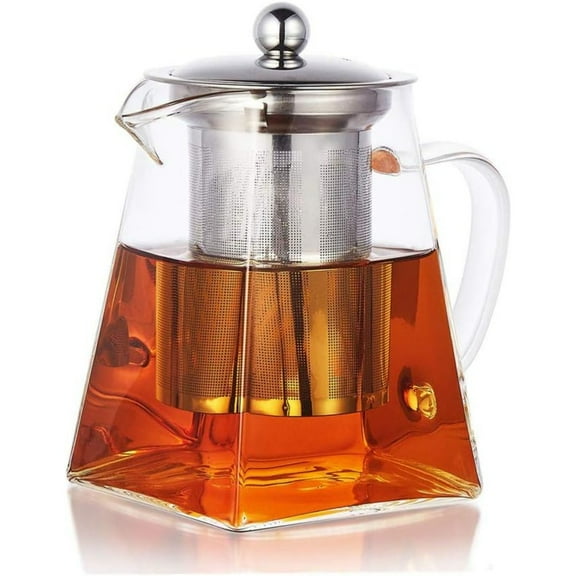 SONGAUN Square Glass Teapot with Infuser, 700 ml Borosilicate Tea Pot for Loose Tea, Clear Leaf Teapot with Strainer for Microwavable and Stovetop