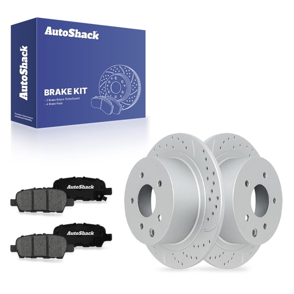 AutoShack Rear Solid Drilled & Slotted Coated Brake Rotors Silver Matte Finish   Premium Ceramic Pads 6-PC Brake Kit Replacement for 2009-2023 Nissan Altima TurboGuard 11.47" (291.4 mm)
