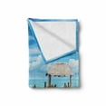 thumbnail image 2 of Pier Soft Flannel Fleece Throw Blanket, Tropical Seascpae with Wooden Jetty and Fascinating Ocean Sky Photo, Cozy Plush for Indoor and Outdoor Use, 70" x 90", Pale Sky Blue Sand Brown, by Ambesonne, 2 of 6