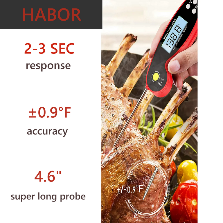 Habor Instant Read Meat Thermometer for Kitchen, Waterproof Magnet Digital  Food Thermometer for Outdoor Cooking, Backlight LCD, 4.6 Long Probe, Grill