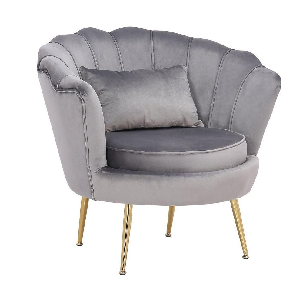 Upholstered Velvet Lounge Chair in blue with Shiny Gold Legs – Elegant Velvet Chair for Living Rooms, Salons, Spas, and Lounge Areas