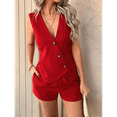 thumbnail image 4 of Women'S 2 Piece Summer Outfits Vacation Short Sets Linen Button Down Matching Vest and Shorts Red XL, 4 of 6