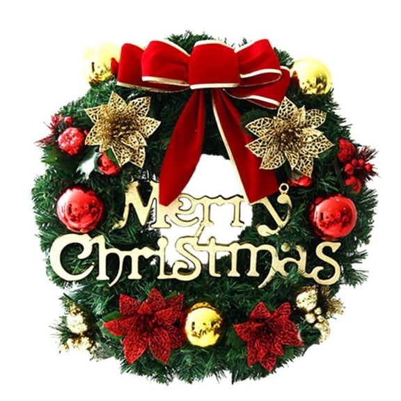 Clearance Under $6.26! PVC Artificial Christmas Wreath with Red Berries and Balls, Decorative Door Hanging for Holiday Home