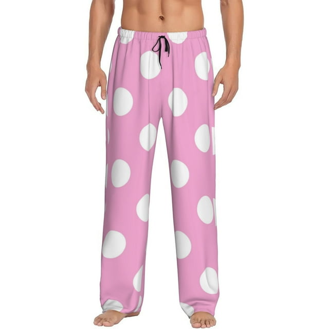 Balery Pink And White Polka Dot Pantalones de pijama para hombre, pijama ultraligero, pantalón de descanso-3X-Large