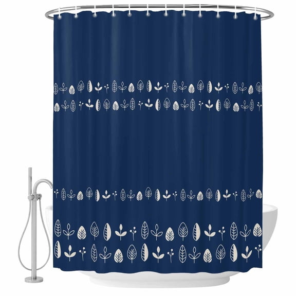 Small Stall Shower Curtain 36x72 Inch Narrow Half Size Rustic Botanical Bath Curtains Bathroom Decor, Japanese Herb on Navy Blue Simple Art Waterproof Fabric Shower Curtain Set with Hooks 36 Inch