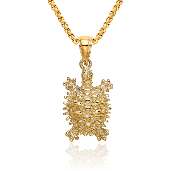 14K Solid Yellow Gold Land Sea Turtle Necklace Chain Pendant Charm
